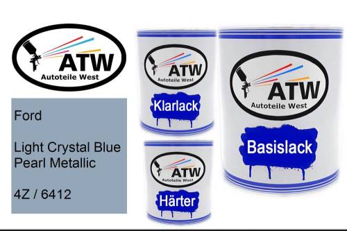 Ford, Light Crystal Blue Pearl Metallic, 4Z / 6412: 1L Lackdose + 1L Klarlack + 500ml Härter - Set, von ATW Autoteile West.